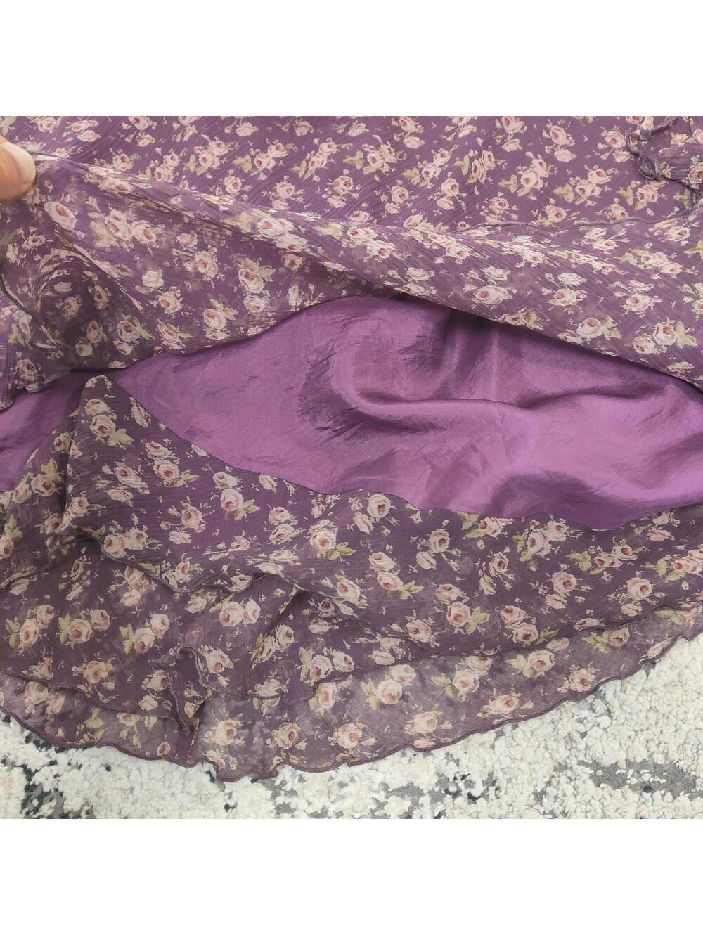 Ken Women’s Purple Floral Silk Midi Skirt Size Large - Picture 8 of 10